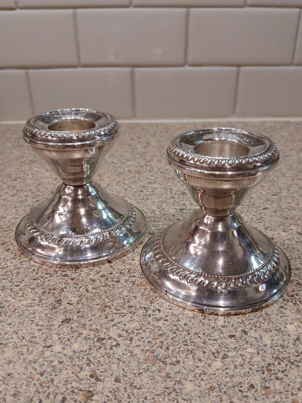 Pair of F.B. Rogers Silver Company Console Candleholders - Weighted Silverplate